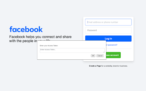 Facebook Token Login  from Chrome web store to be run with OffiDocs Chromium online