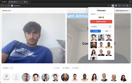 Facecam AIFace Swap for Omegle, Google Meet, Zoom, Discord  from Chrome web store to be run with OffiDocs Chromium online