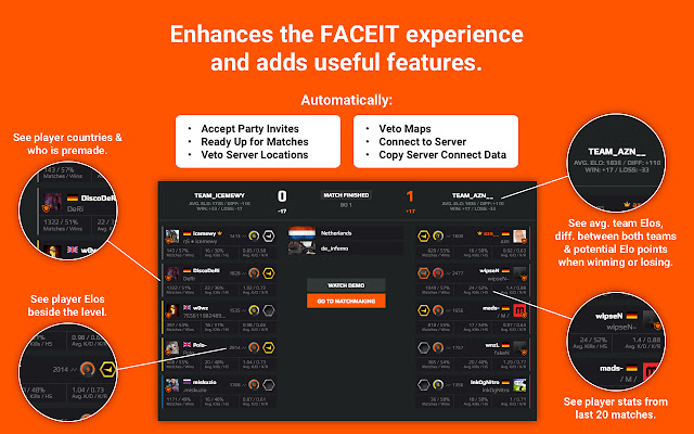 مُحسِّن FACEIT من متجر Chrome الإلكتروني ليتم تشغيله باستخدام OffiDocs Chromium عبر الإنترنت