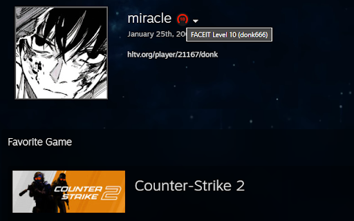 FACEIT Level for Steam  from Chrome web store to be run with OffiDocs Chromium online