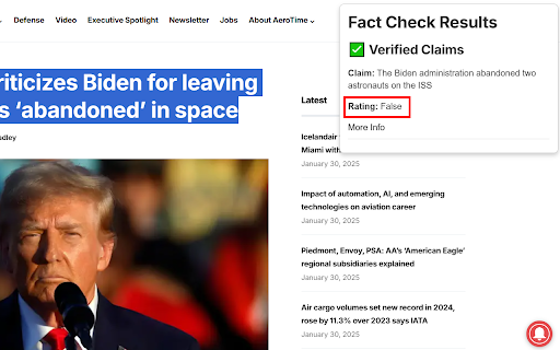 FactCheck+ AI Powered Claim Verification  from Chrome web store to be run with OffiDocs Chromium online