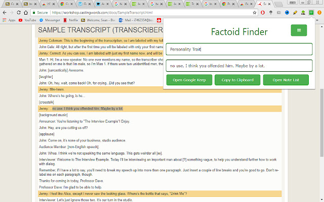 Factoid Finder  from Chrome web store to be run with OffiDocs Chromium online