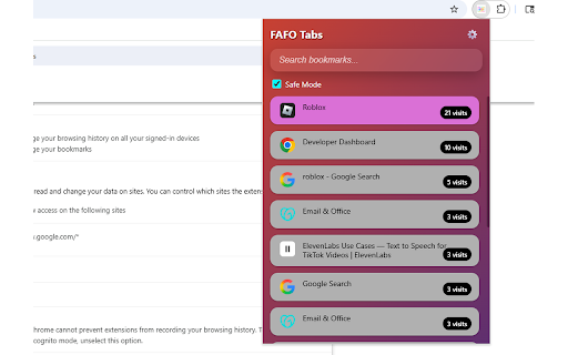 FAFO Tabs  from Chrome web store to be run with OffiDocs Chromium online