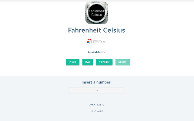 Fahrenheit Celsius  from Chrome web store to be run with OffiDocs Chromium online