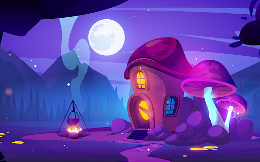 Fairytale Gnome House Made of Mushroom at Night  from Chrome web store to be run with OffiDocs Chromium online