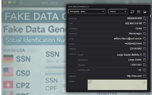 Fake Data Generator  from Chrome web store to be run with OffiDocs Chromium online