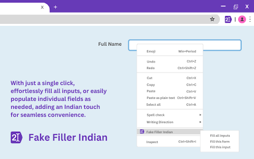 Fake Filler Indian  from Chrome web store to be run with OffiDocs Chromium online
