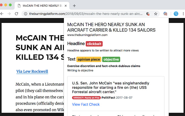Fake News Chrome Extension  from Chrome web store to be run with OffiDocs Chromium online
