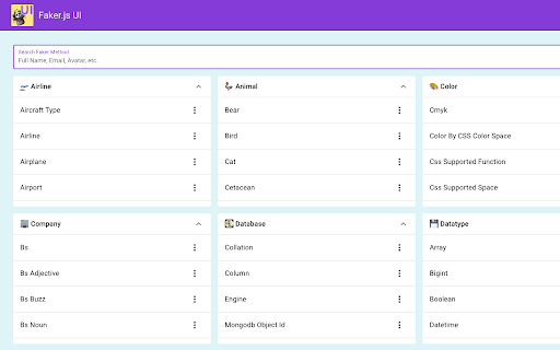 Faker.js UI  from Chrome web store to be run with OffiDocs Chromium online