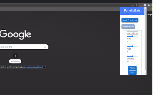 FamilyEats  from Chrome web store to be run with OffiDocs Chromium online