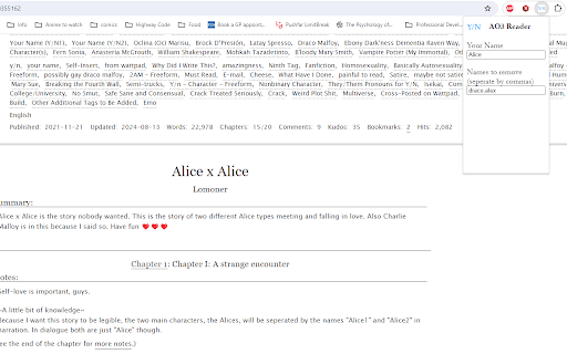 Fanfic Name Substitution  from Chrome web store to be run with OffiDocs Chromium online