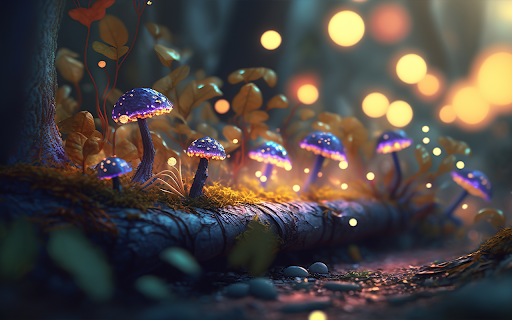 fantastic wonderland forest landscape with mushrooms flowers  from Chrome web store to be run with OffiDocs Chromium online