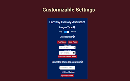 Fantasy Hockey Assistant  from Chrome web store to be run with OffiDocs Chromium online