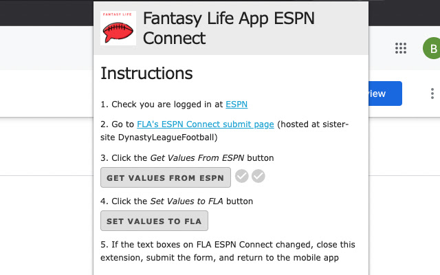Fantasy Life App ESPN Connect  from Chrome web store to be run with OffiDocs Chromium online