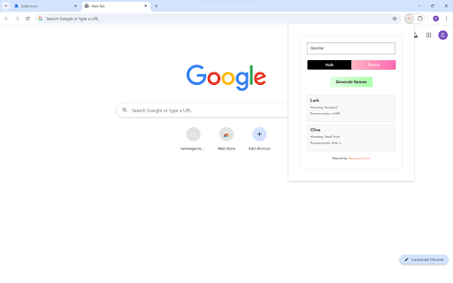 Fantasy Name Generator  from Chrome web store to be run with OffiDocs Chromium online