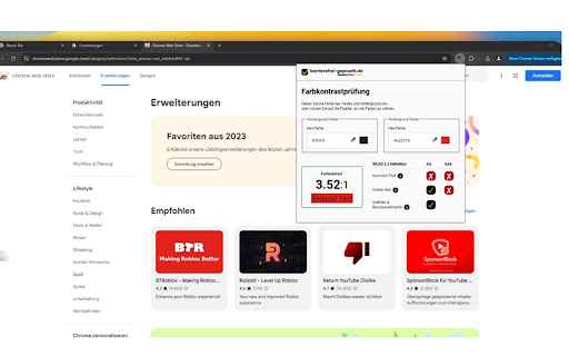 Farbkontrastprüfung Color Contrast Checker  from Chrome web store to be run with OffiDocs Chromium online
