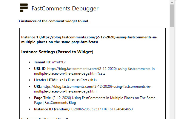 FastComments Debugger  from Chrome web store to be run with OffiDocs Chromium online