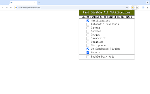 Fast Disable All Notifications F.D.N.  from Chrome web store to be run with OffiDocs Chromium online