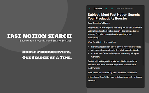 Fast Notion Search  from Chrome web store to be run with OffiDocs Chromium online