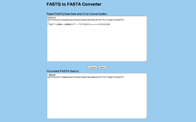 FASTQ to FASTA Converter  from Chrome web store to be run with OffiDocs Chromium online