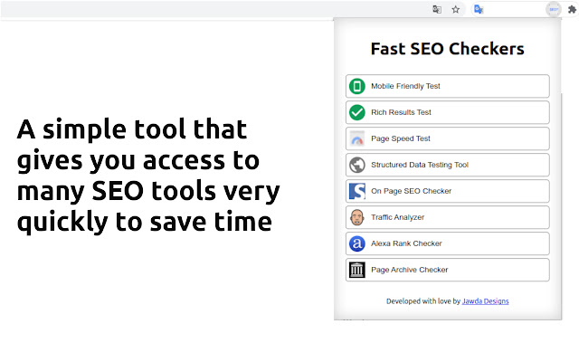Fast SEO Checkers  from Chrome web store to be run with OffiDocs Chromium online