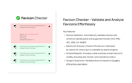 Favicon Checker  from Chrome web store to be run with OffiDocs Chromium online