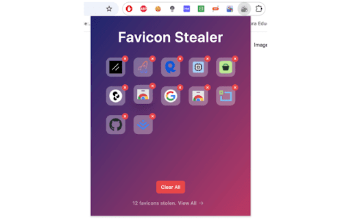 Favicon Stealer  from Chrome web store to be run with OffiDocs Chromium online