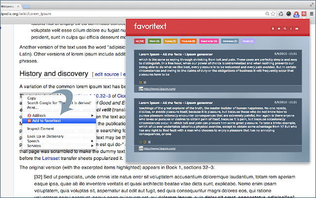 favoritext  from Chrome web store to be run with OffiDocs Chromium online