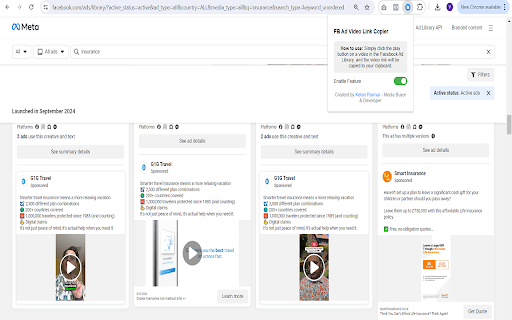 FB Ad Video Link Copier  from Chrome web store to be run with OffiDocs Chromium online