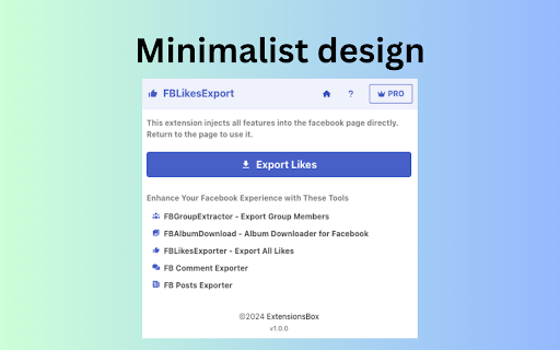 FB likes export export facebook likes  from Chrome web store to be run with OffiDocs Chromium online