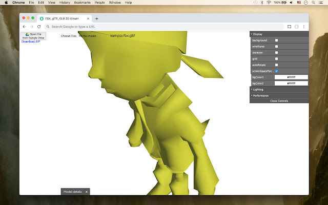 FBX、glTF、Chrome Web ストアの GLB 3D Viewer を OffiDocs Chromium オンラインで実行
