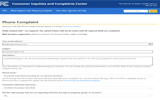 FCC Spam Reporter  from Chrome web store to be run with OffiDocs Chromium online