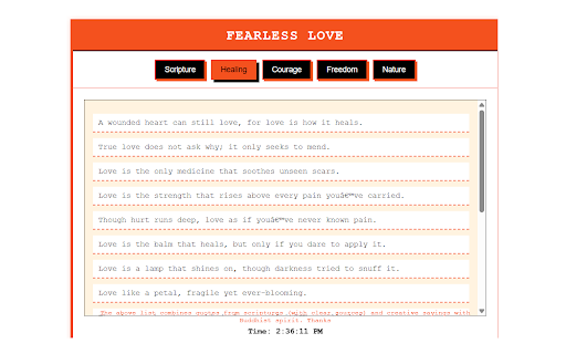 Fearless Love  from Chrome web store to be run with OffiDocs Chromium online