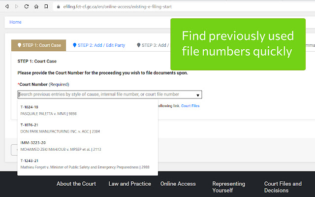 Federal Court of Canada E Filing Assistant  from Chrome web store to be run with OffiDocs Chromium online