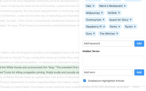 Feedly Article Highlighter  from Chrome web store to be run with OffiDocs Chromium online