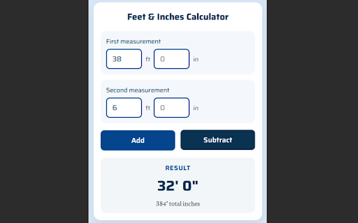 Feet  Inches Calculator  from Chrome web store to be run with OffiDocs Chromium online