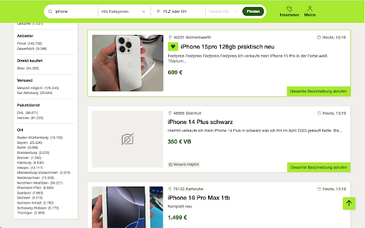 Feinanzeigen  from Chrome web store to be run with OffiDocs Chromium online
