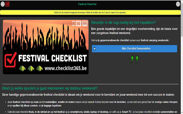 Festival Checklist (NL) da Chrome Web Store para ser executado com o OffiDocs Chromium online
