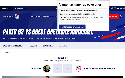 FFHB Calendar Add  from Chrome web store to be run with OffiDocs Chromium online