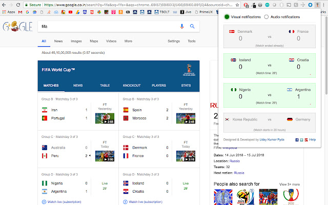 Notificações ao vivo da Copa do Mundo FIFA 2018 da Chrome Web Store serão executadas com o OffiDocs Chromium online