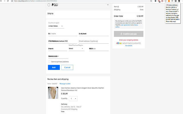 Fill ebay address  from Chrome web store to be run with OffiDocs Chromium online