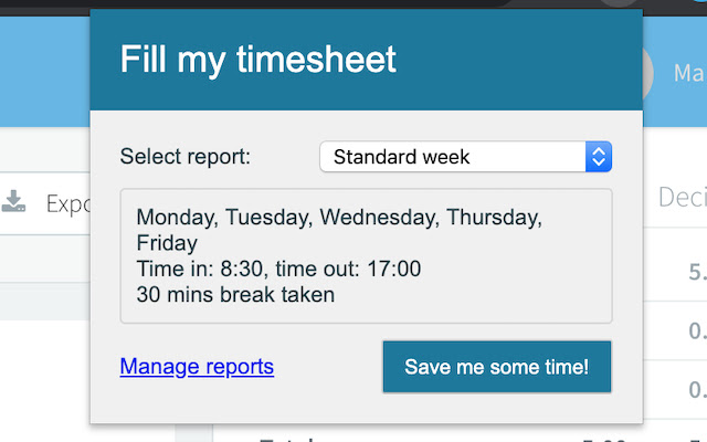 Fill my timesheet!  from Chrome web store to be run with OffiDocs Chromium online