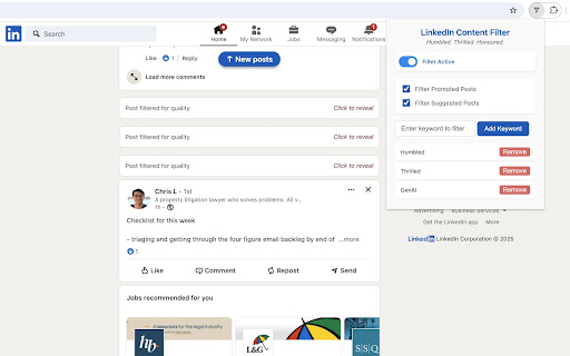 FilterOut LinkedIn Content Filter  from Chrome web store to be run with OffiDocs Chromium online