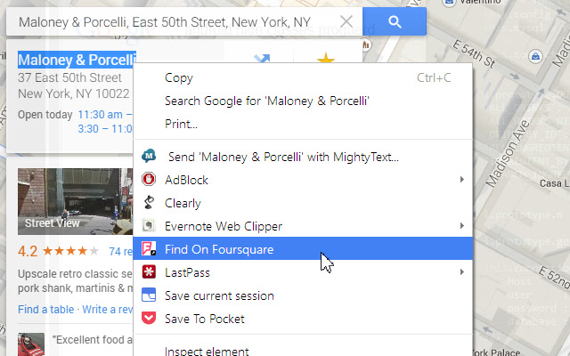 Find On Foursquare  from Chrome web store to be run with OffiDocs Chromium online