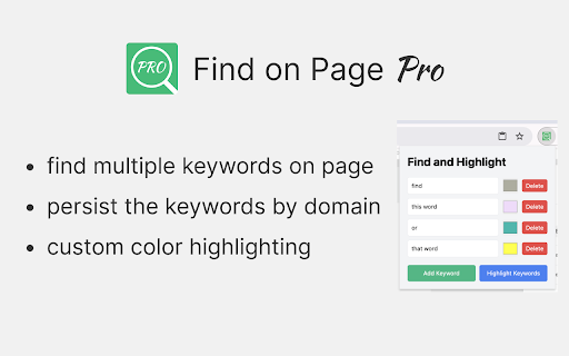 Find on Page Pro | Multi Keyword  Highlight  from Chrome web store to be run with OffiDocs Chromium online