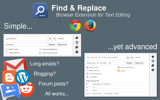 Find  Replace for Text Editing  from Chrome web store to be run with OffiDocs Chromium online