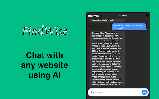FindWise: ChatGPT powered AI search assistant  from Chrome web store to be run with OffiDocs Chromium online