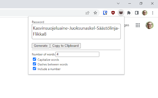 Finnish Passphrase Generator  from Chrome web store to be run with OffiDocs Chromium online