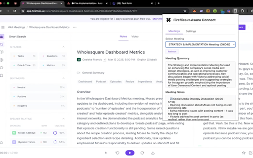 Fireflies<>Asana Connect  from Chrome web store to be run with OffiDocs Chromium online