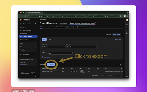 firestore export in one click  from Chrome web store to be run with OffiDocs Chromium online